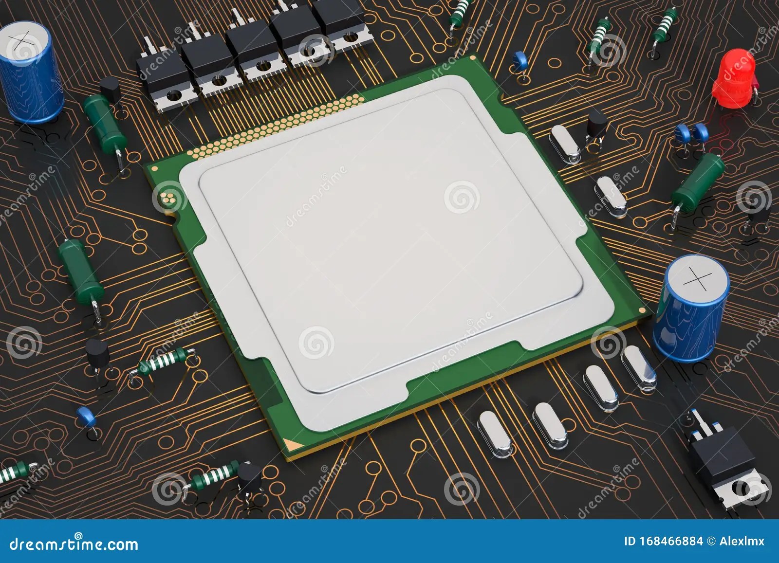 CPU, Computer Processor Unit. 3D Rendering Stock Illustration