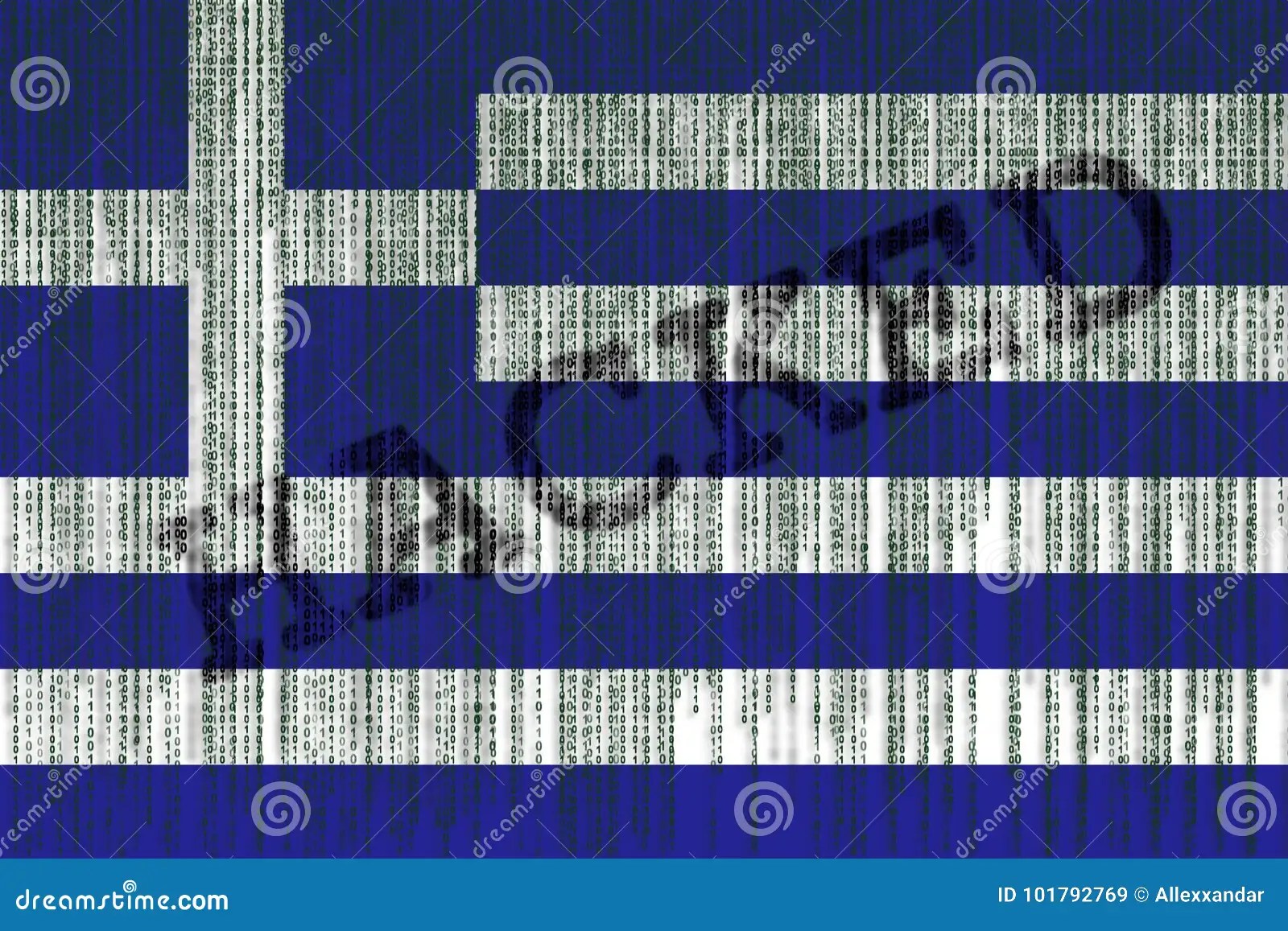 Data Hacked Greece Flag. Greece Flag with Binary Code Stock