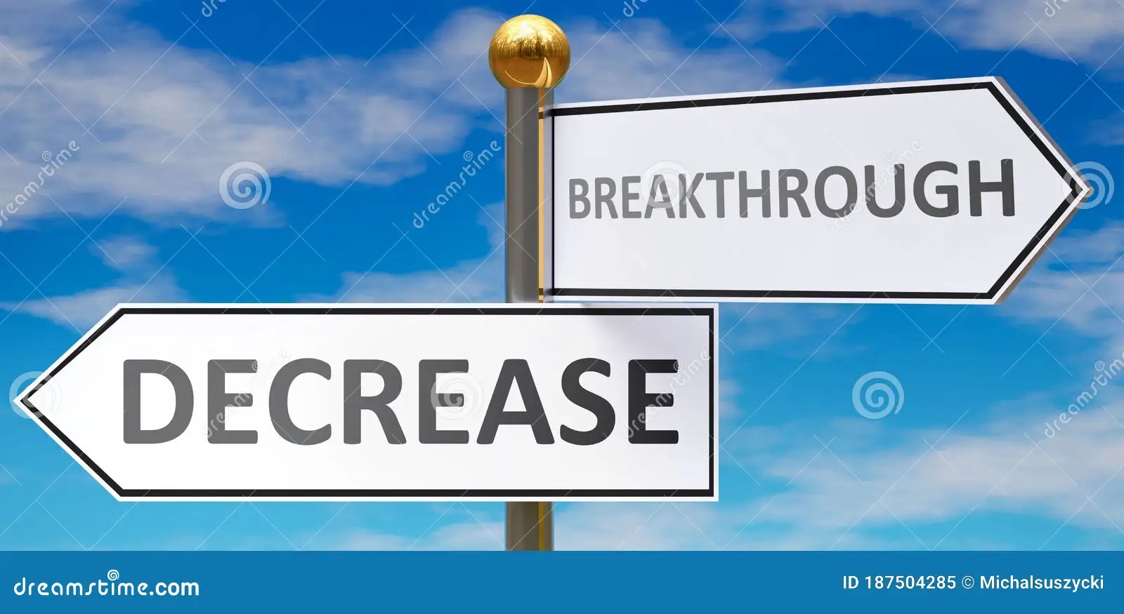 Decrease and Breakthrough As Different Choices in Life Pictured As Words Decrease