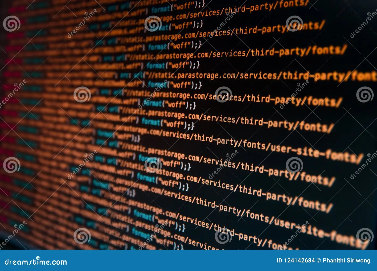 Desktop Source Code and Wallpaper by Computer Language with Coding and Programming. Stock Photo