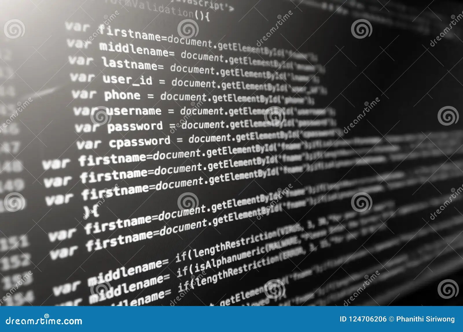 Desktop Source Code and Wallpaper by Computer Language with Coding and Programming. Stock Photo