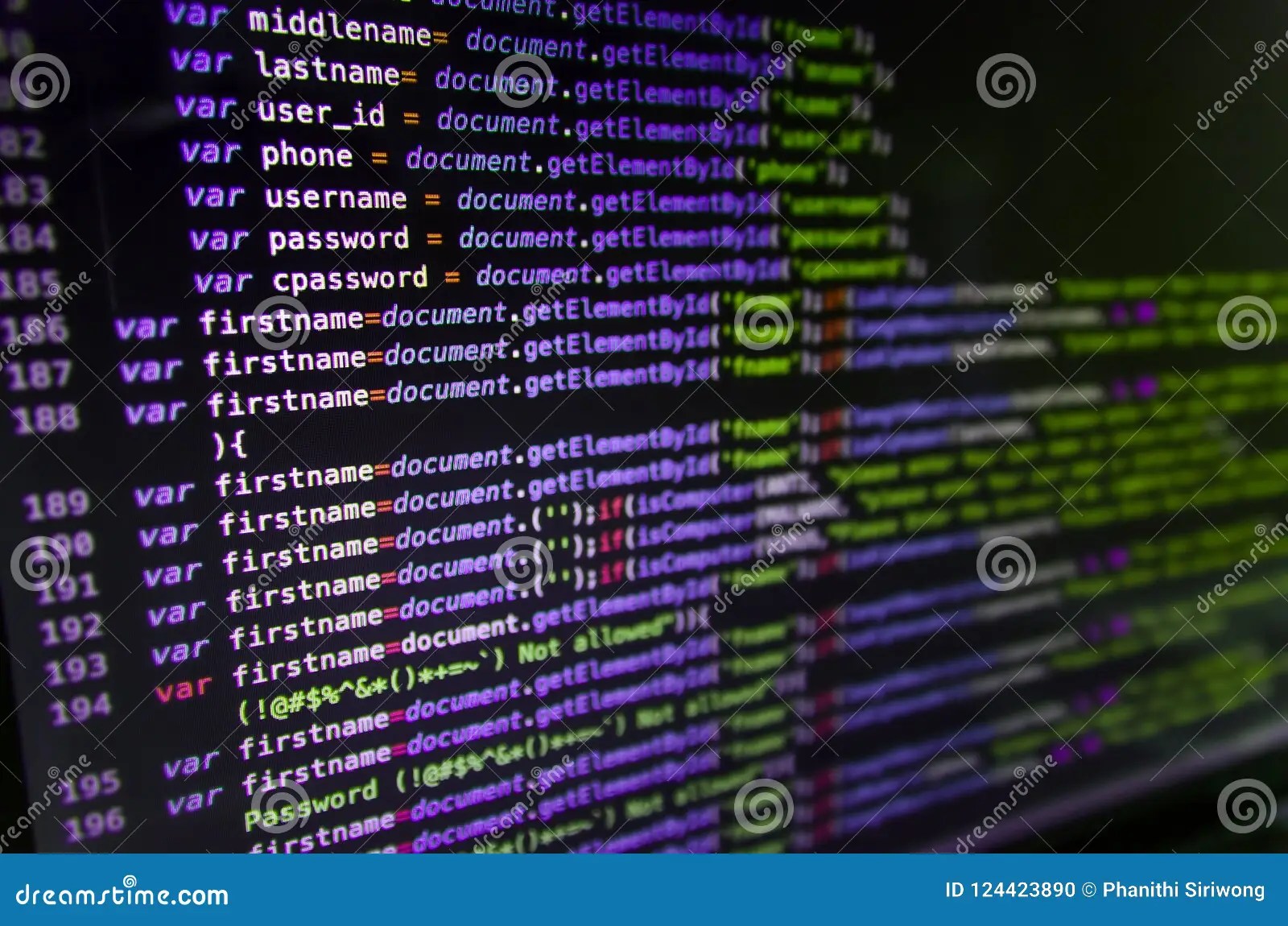 Desktop Source Code and Wallpaper by Computer Language with Coding and Programming. Stock Photo