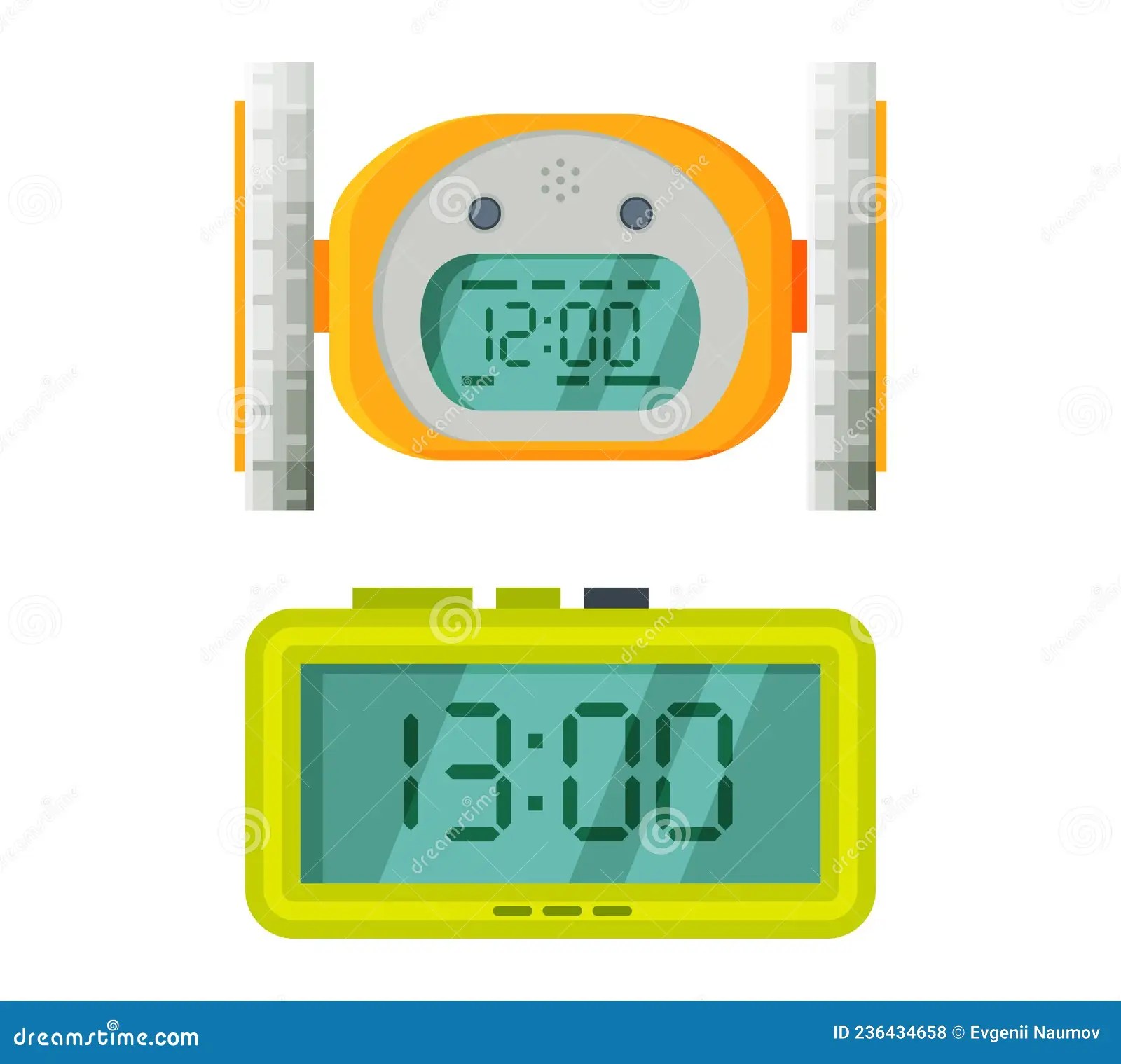 Digital Clock with Clockwork Mechanism Displaying Time Vector Set Stock