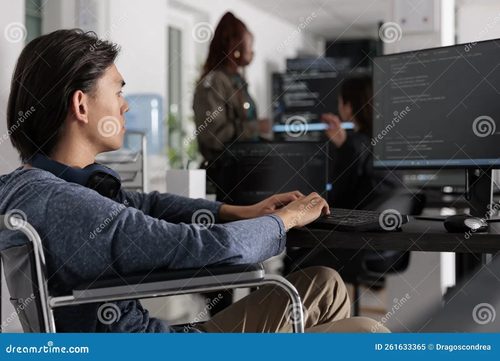 Disabled Software Developer Typing Programming Code on Computer Stock Image Image of computing