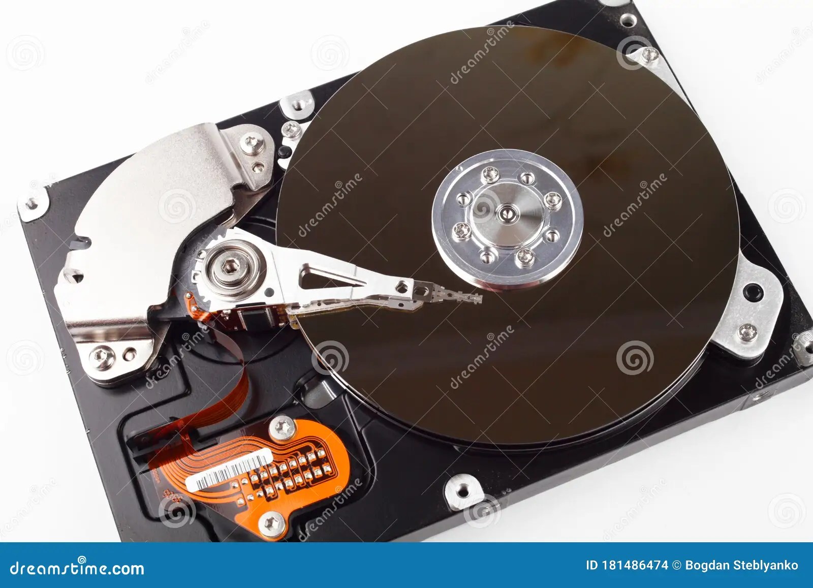 Disassembled Computer Hard Drive with Mirror Disks Stock Photo Image