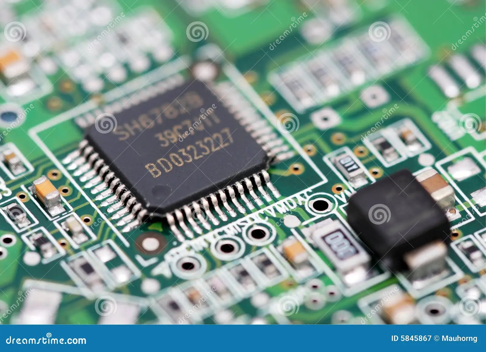 IC And Electronic Component On Blue Printed Circuit Board RoyaltyFree