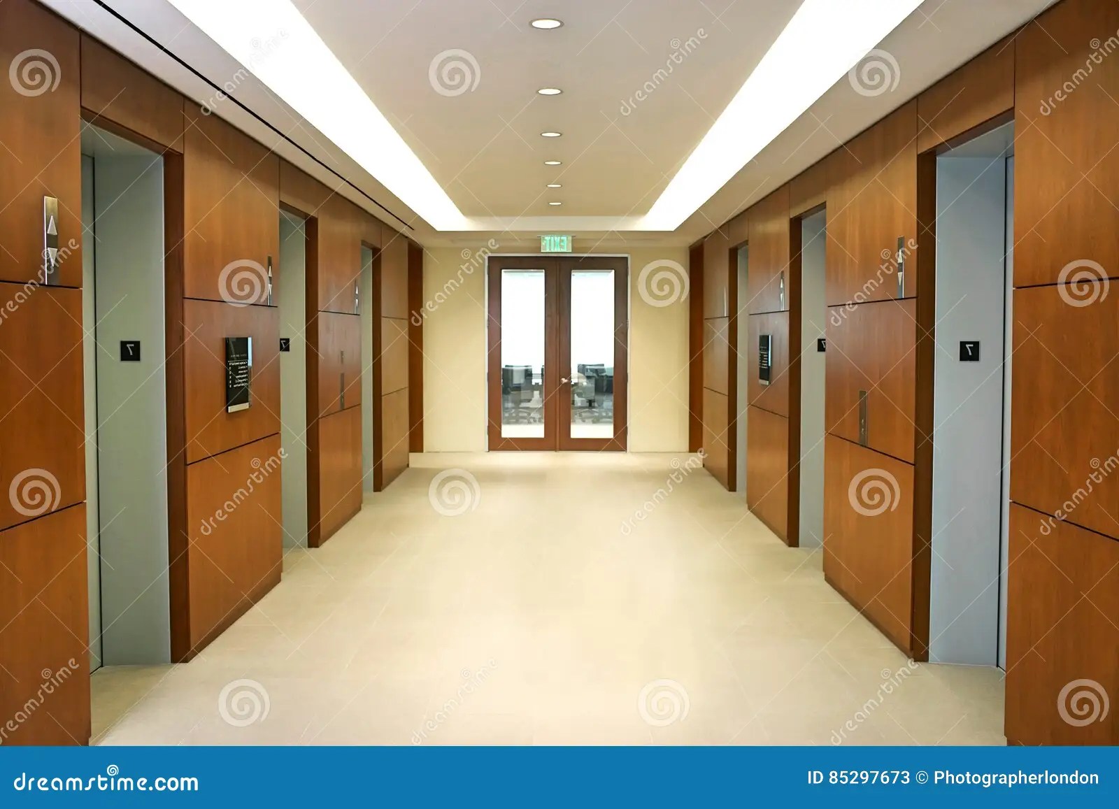 Empty Hallway between Elevators Stock Image Image of architecture