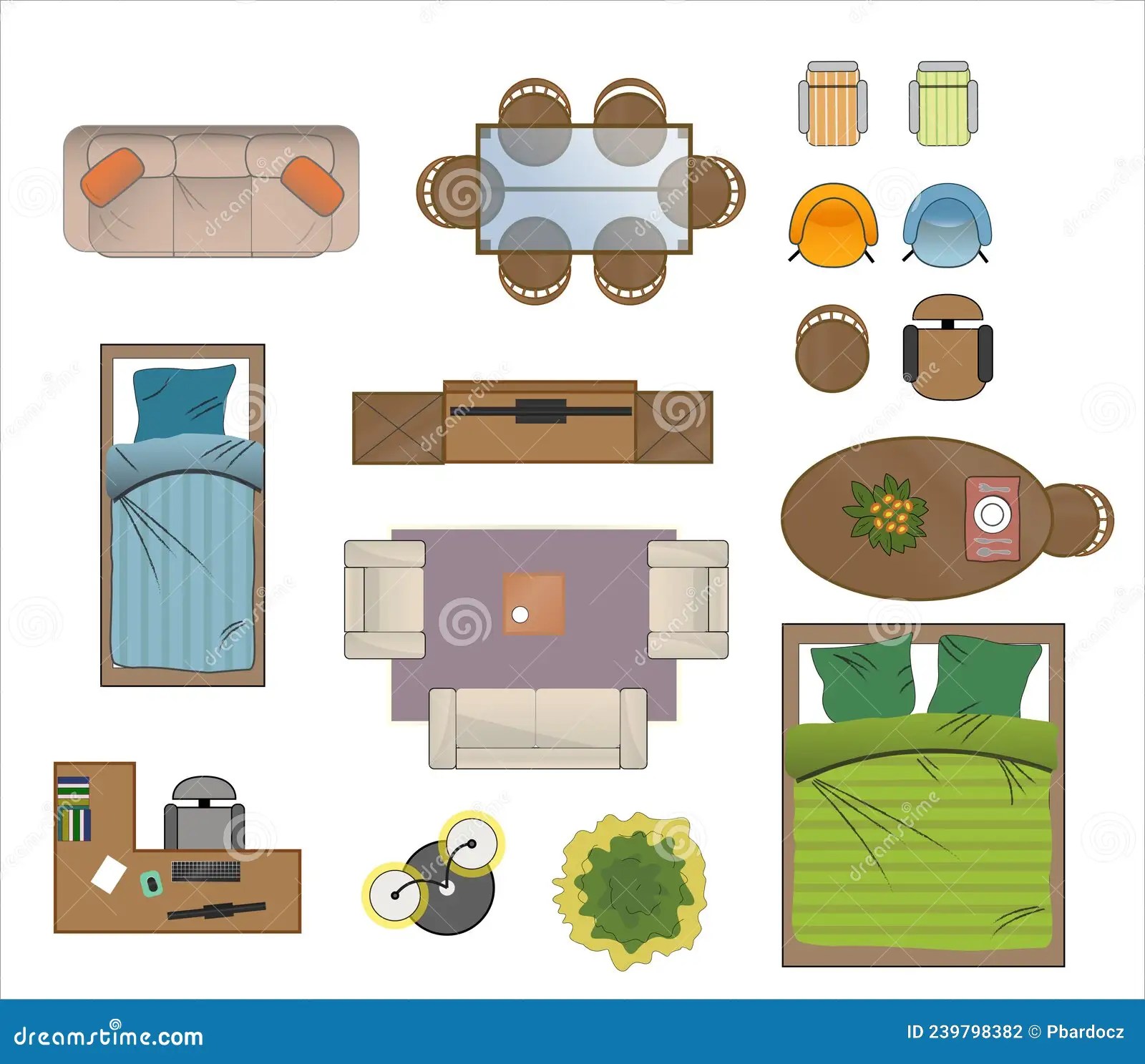 Floor Plan Furniture Set Vector Illustration. Stock Vector
