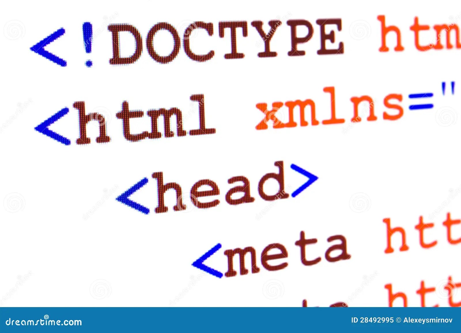 Fragment of HTML Source Code of  Page with Title Stock Image Image