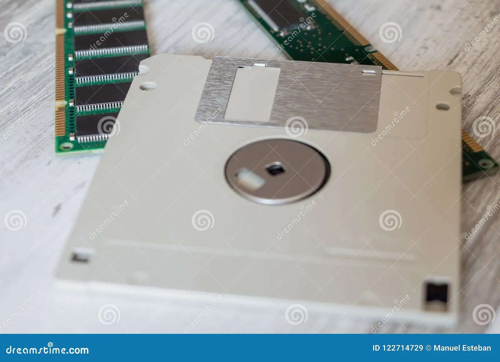 Floppy Disk and Computer Random Access Memory RAM Modules Stock Image