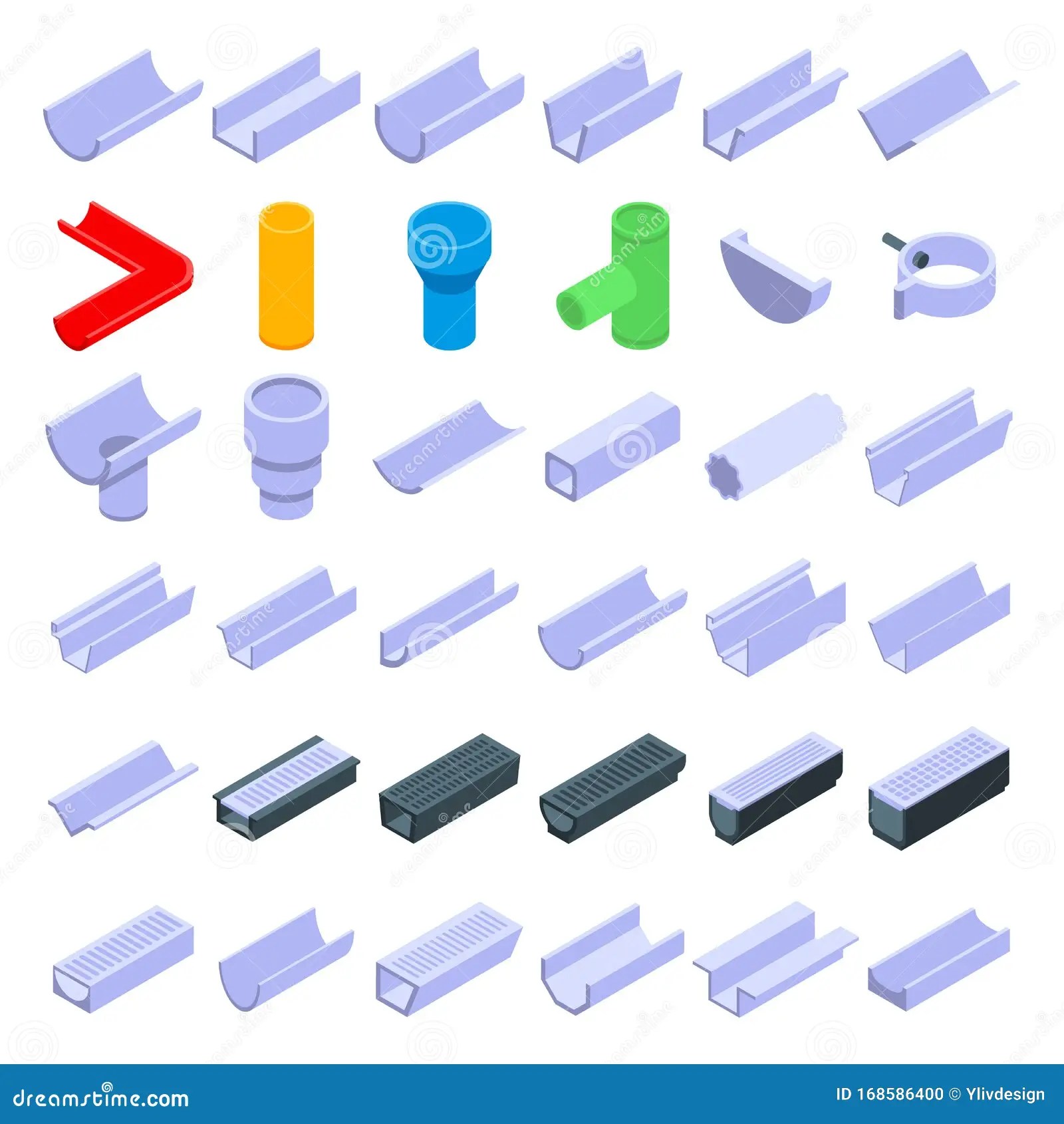 Gutter Icons Set, Isometric Style Stock Vector Illustration of