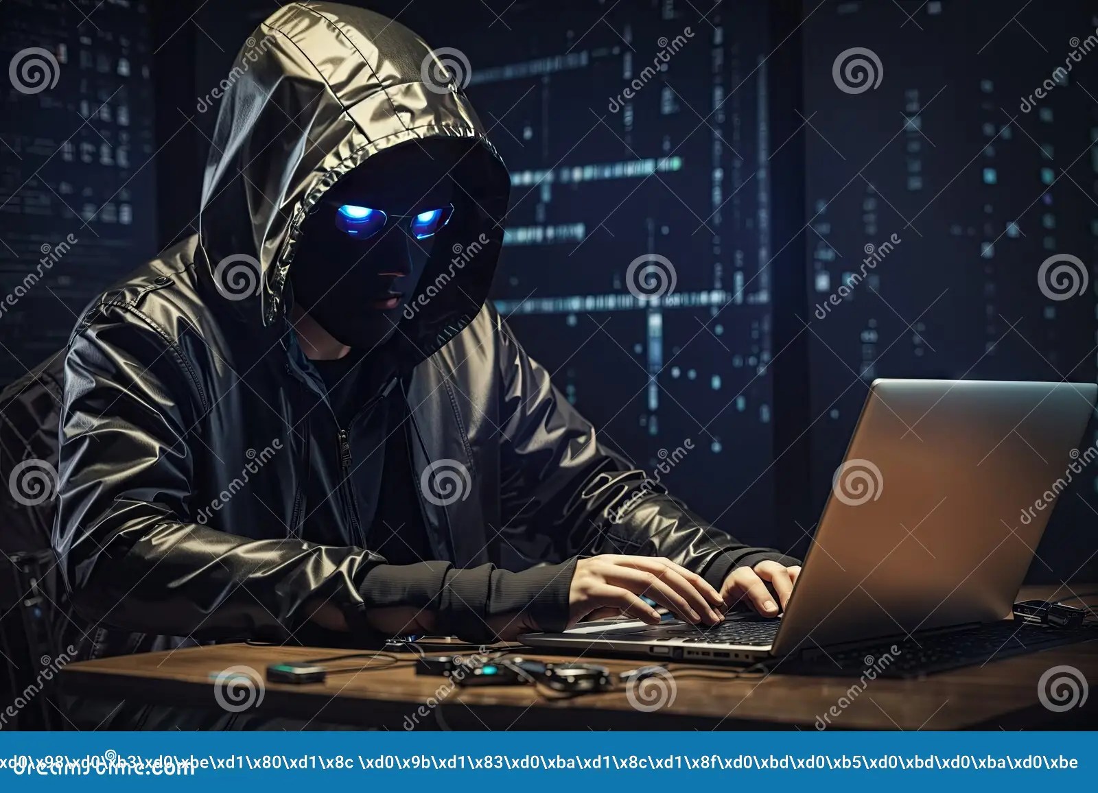 Hacking and Malware Concept. Hacker Using Abstract Laptop with Binary