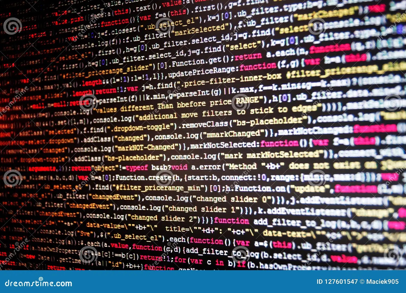 HTML site Structure. Displaying Program Code on Computer. Javascript