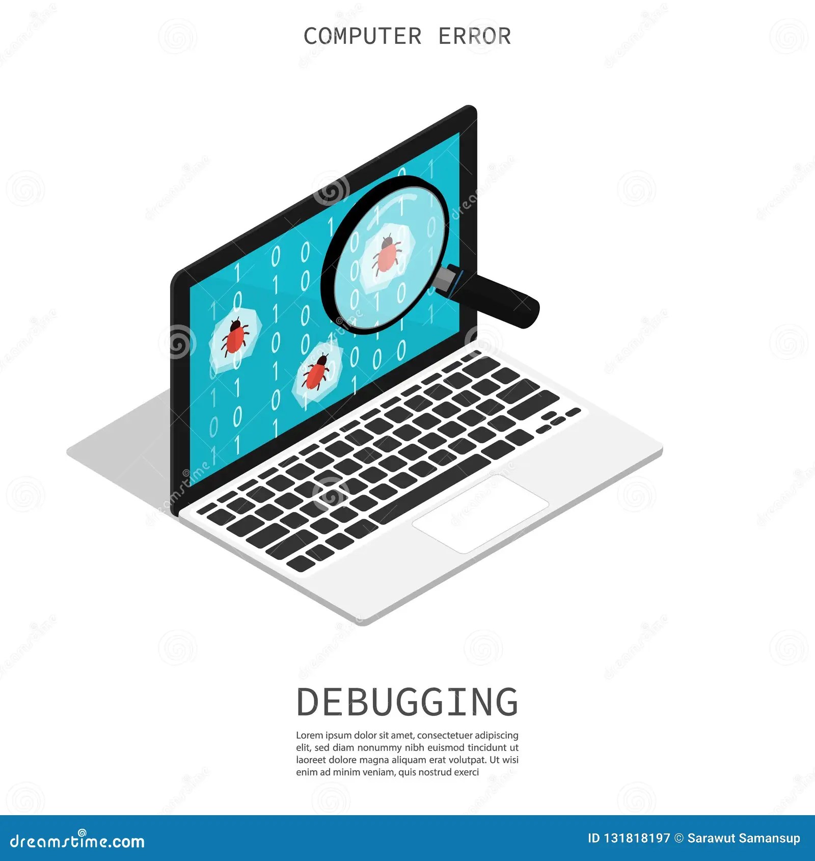 Isometric Computer Bug Error Notification Popup Vector