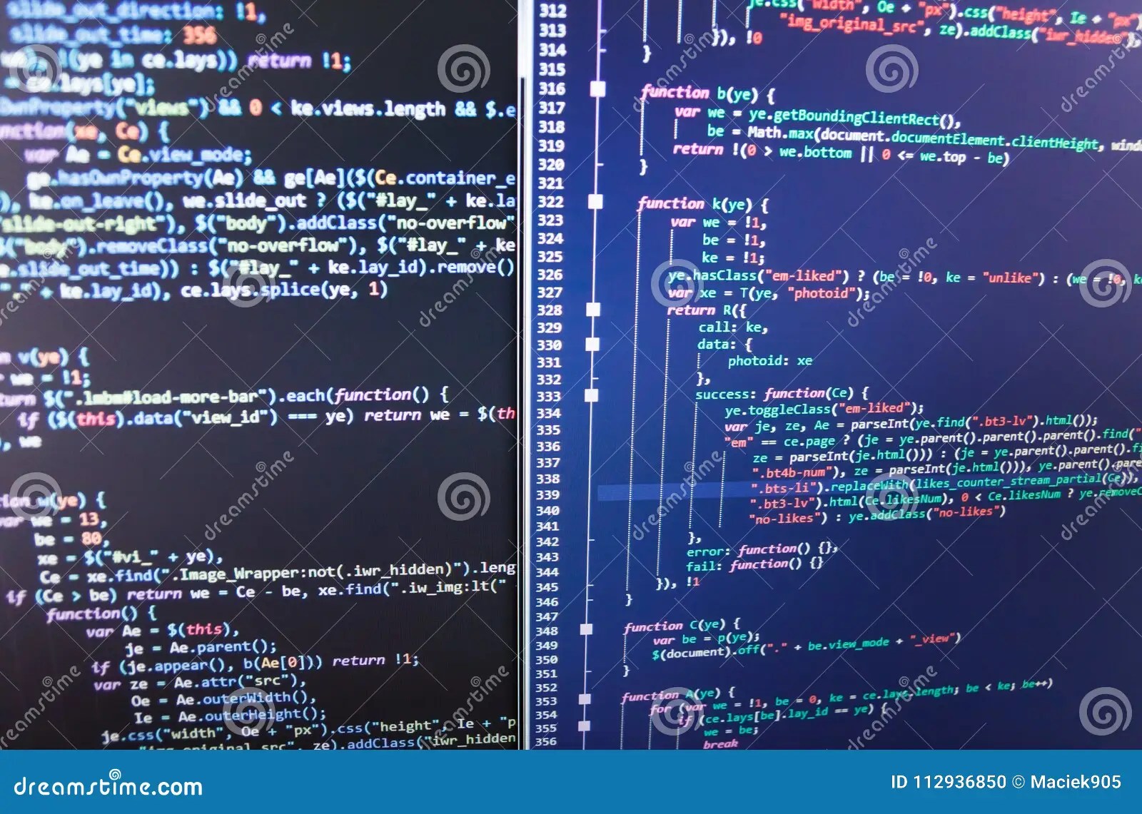 Javascript Code in Bracket Software. Stock Photo Image of digital