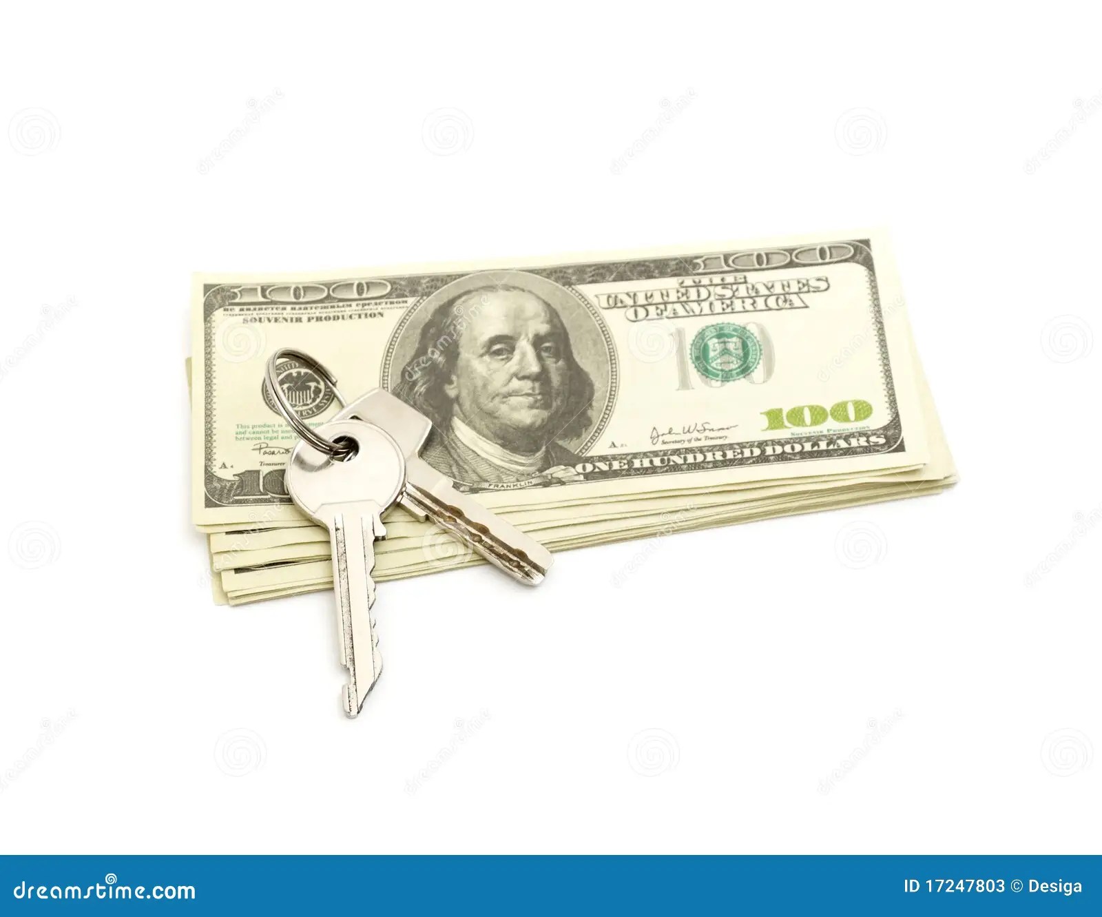 Keys and stack of dollars stock image. Image of payment 17247803