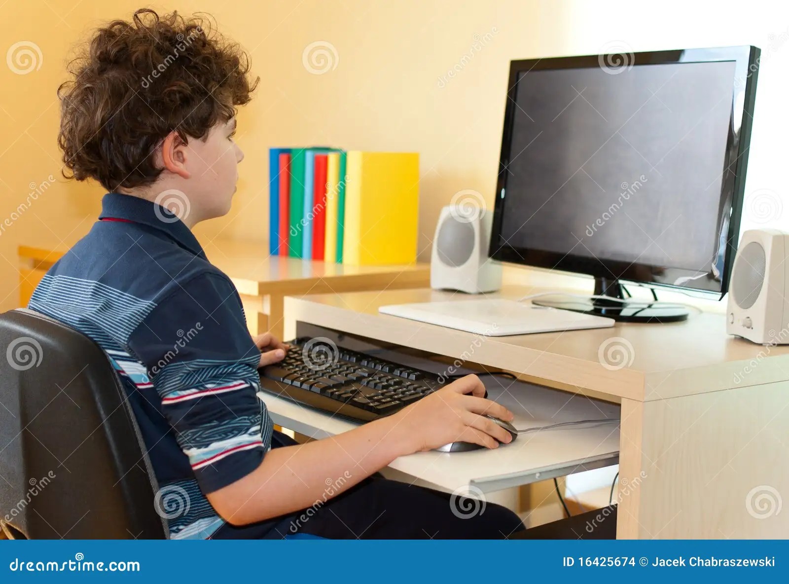Kid using computer stock photo. Image of caucasian, class 16425674