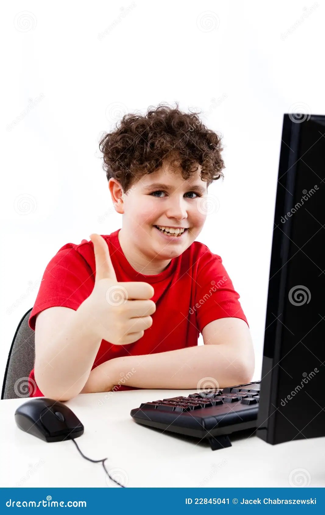 Kid Using Computer Isolated On White Background Stock Image Image