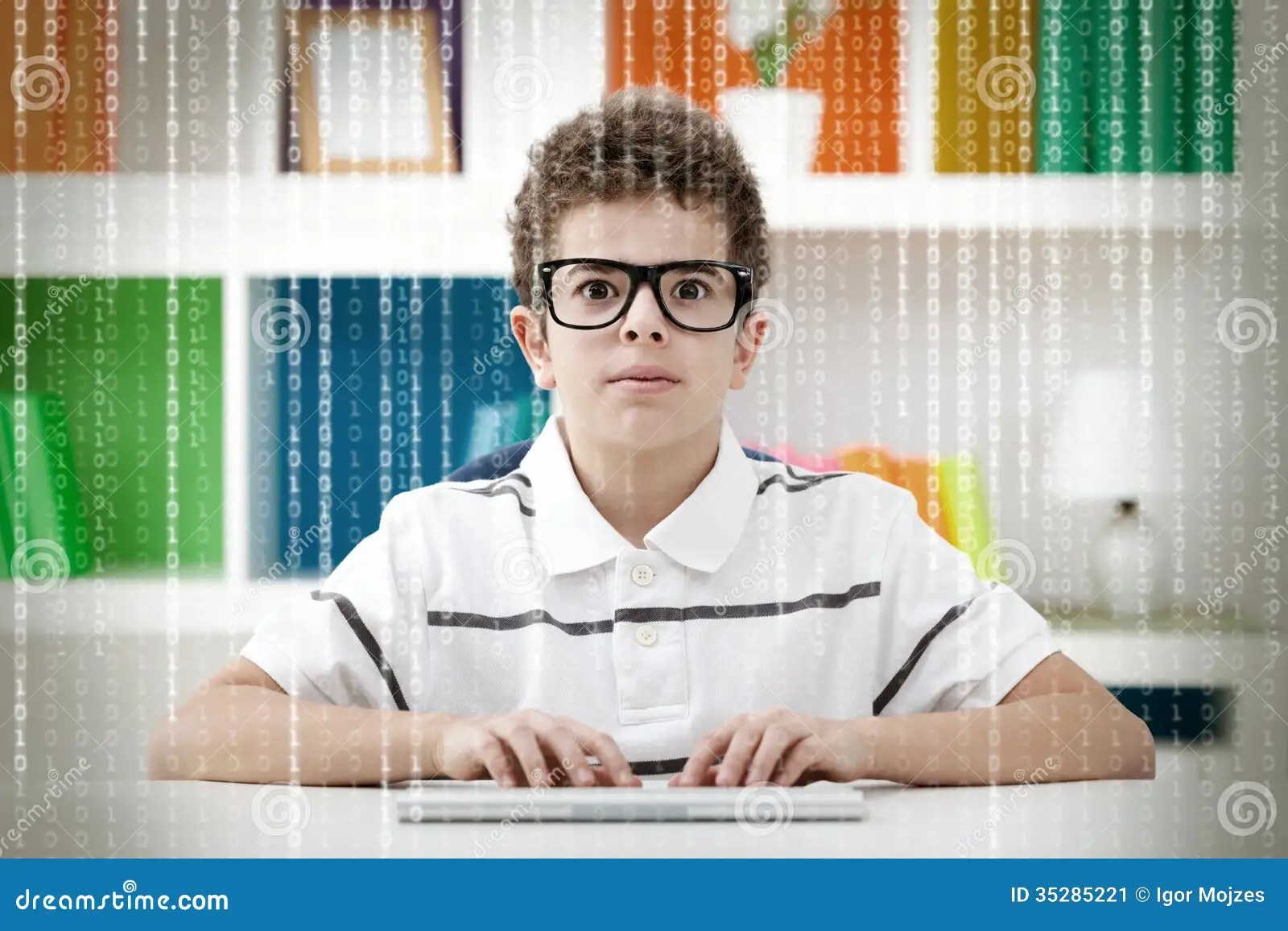 Little Hacker with Binary Code Stock Image Image of schoolboy