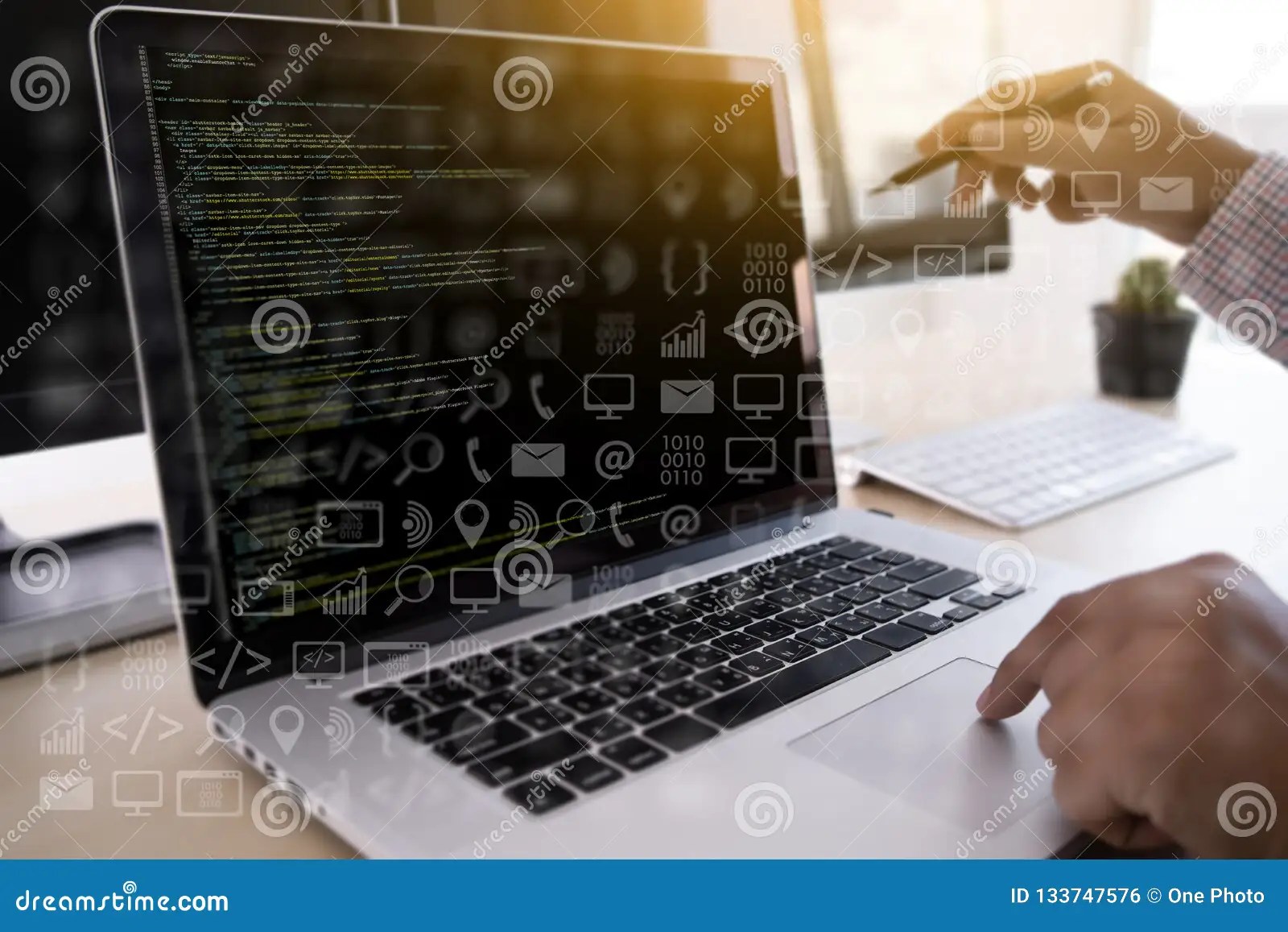 Man Work Coding Software Developer Programmer Is Coding On A Desktop