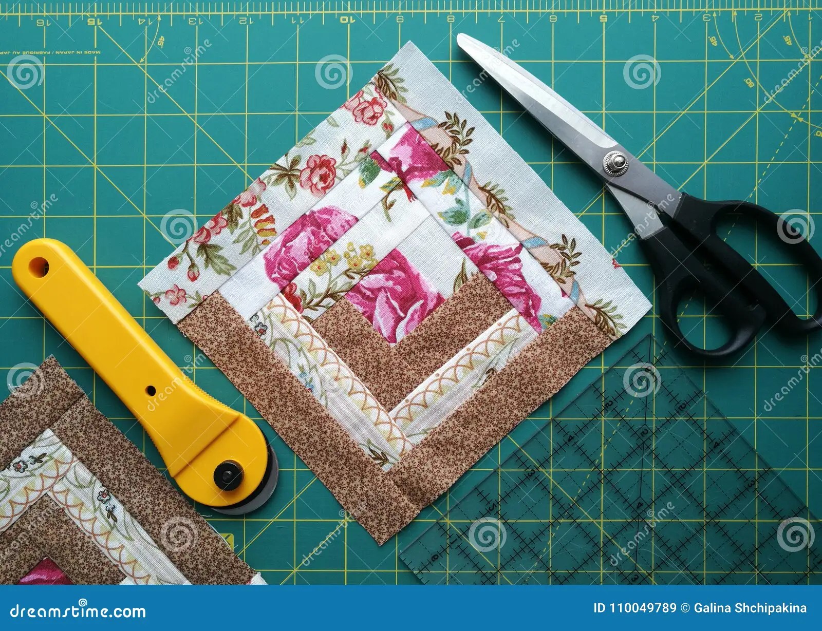 Tools for Patchwork on the Mat for Patchwork Stock Image Image of