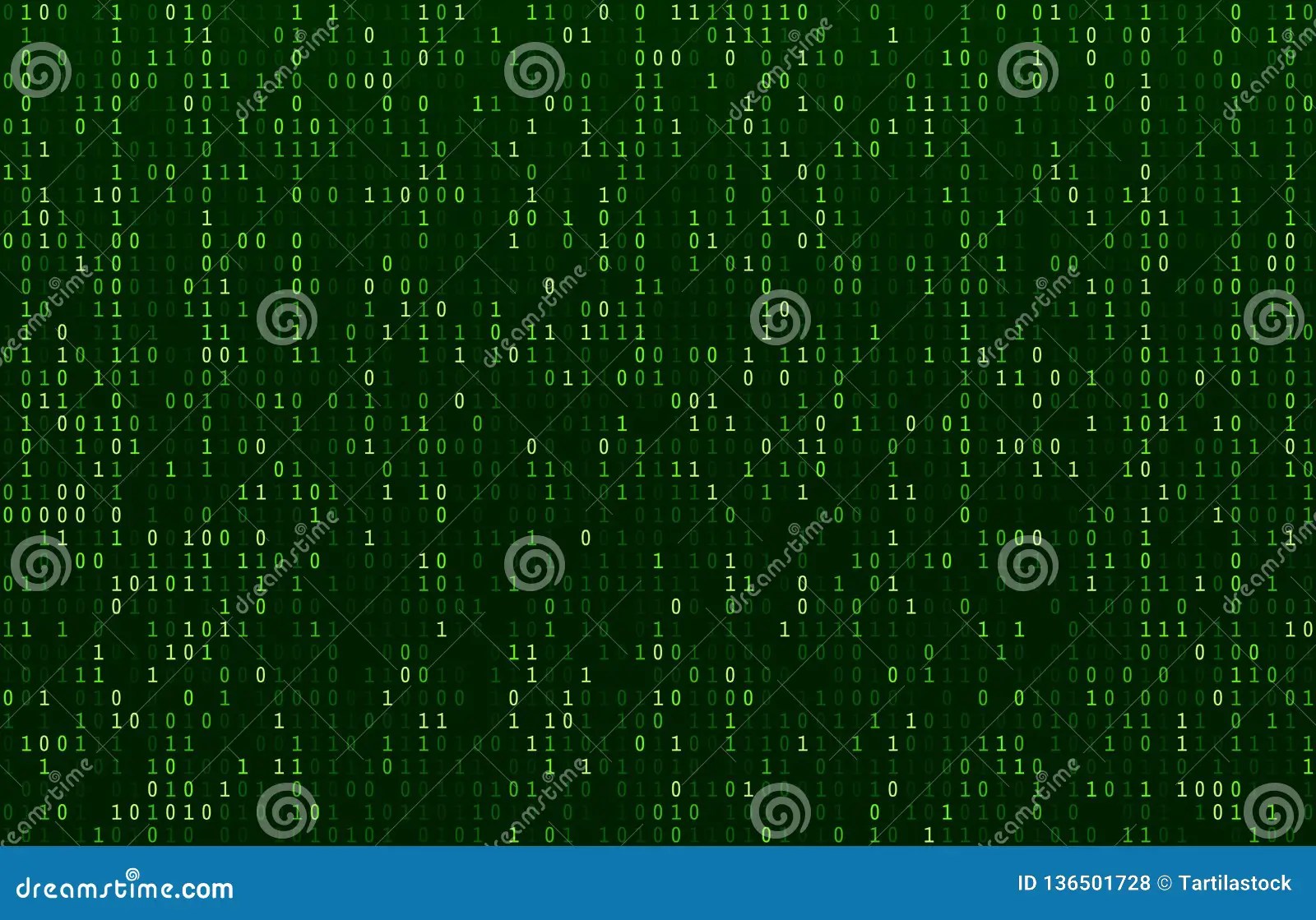 Matrix Code Stream. Green Data Codes Screen, Binary Numbers Flow and