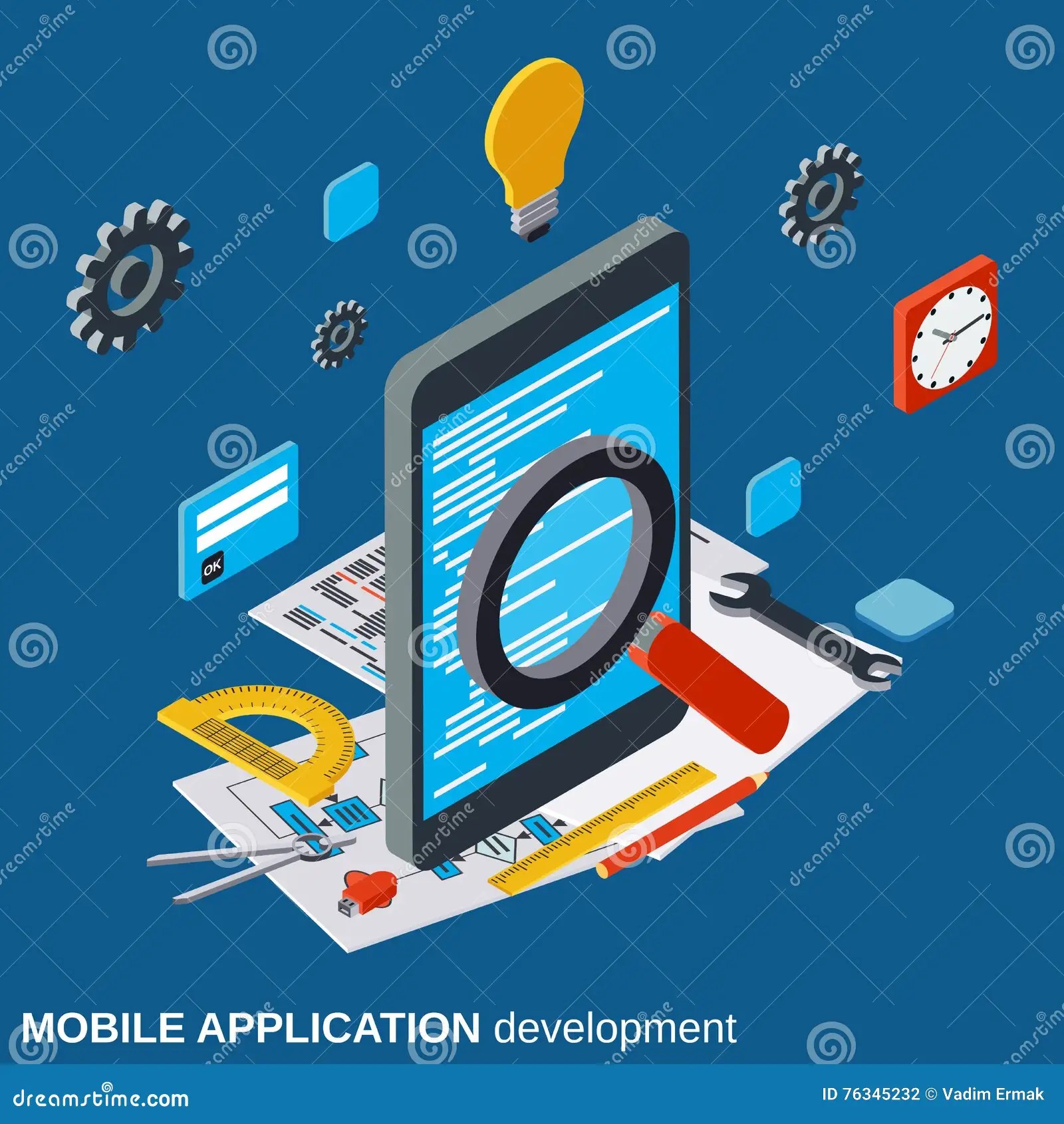 Mobile Application Development, Program Coding, Algorithm Optimization Vector Concept Stock