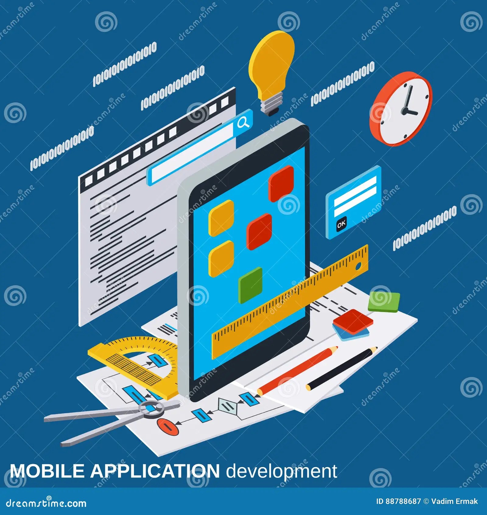Mobile Application Development, Program Coding Vector Concept Stock Vector Illustration of