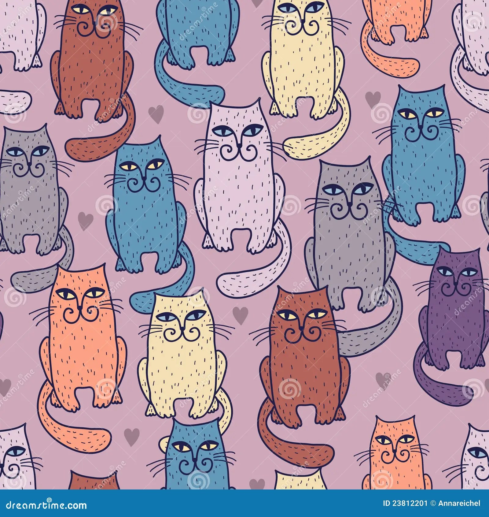 Multicoloured Cats Seamless Pattern Stock Vector Illustration of