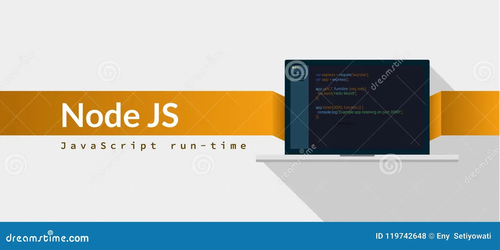 Node JS Javascript Runtime Programming Language with Script Code on Laptop Screen, Programming
