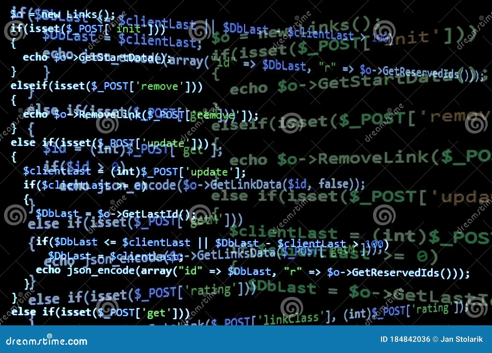 PHP Code On Black Screen, Blue Text Stock Photo Image of letter PHP Code On Black Screen, Blue Text Stock Photo Image of letter