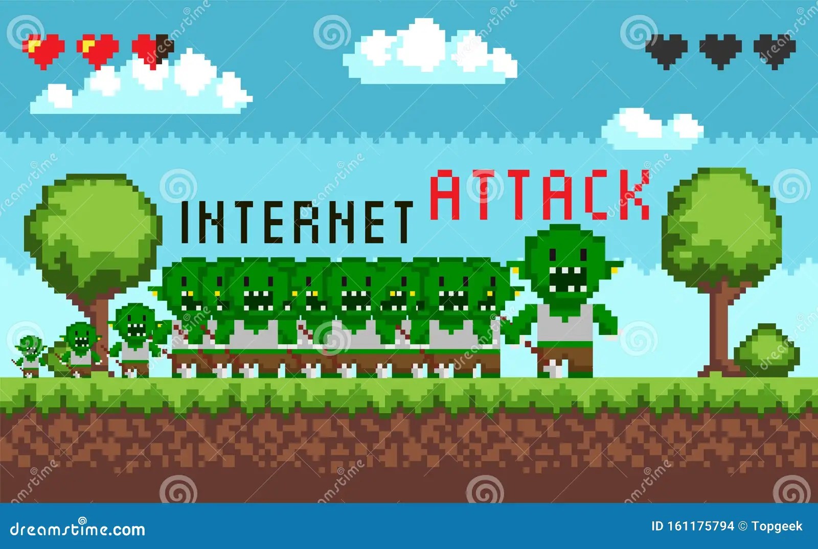 Pixel Game Interface Hacker Attack Stock Vector Illustration of