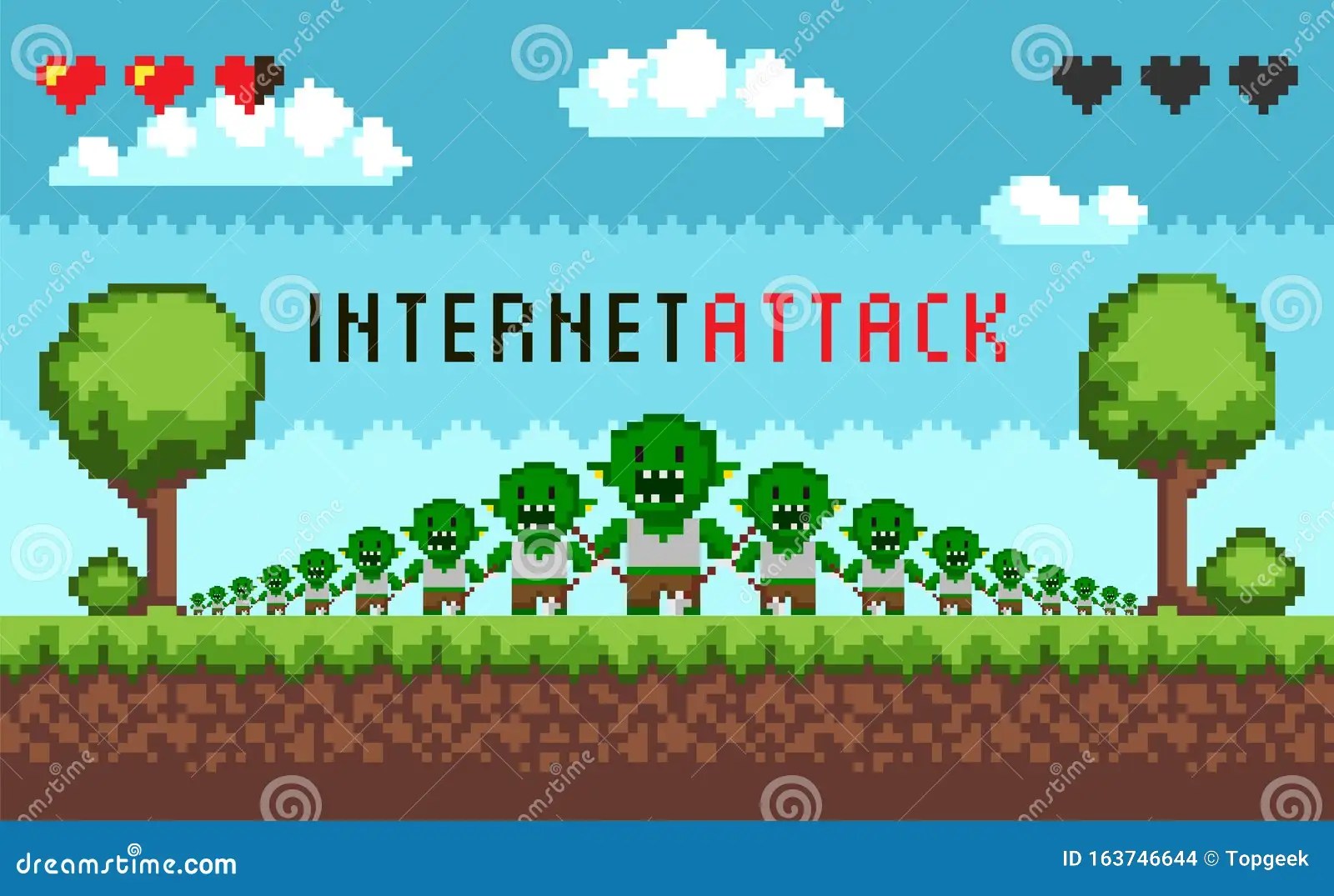 Pixel Game Interface Hacker Attack Stock Vector Illustration of font