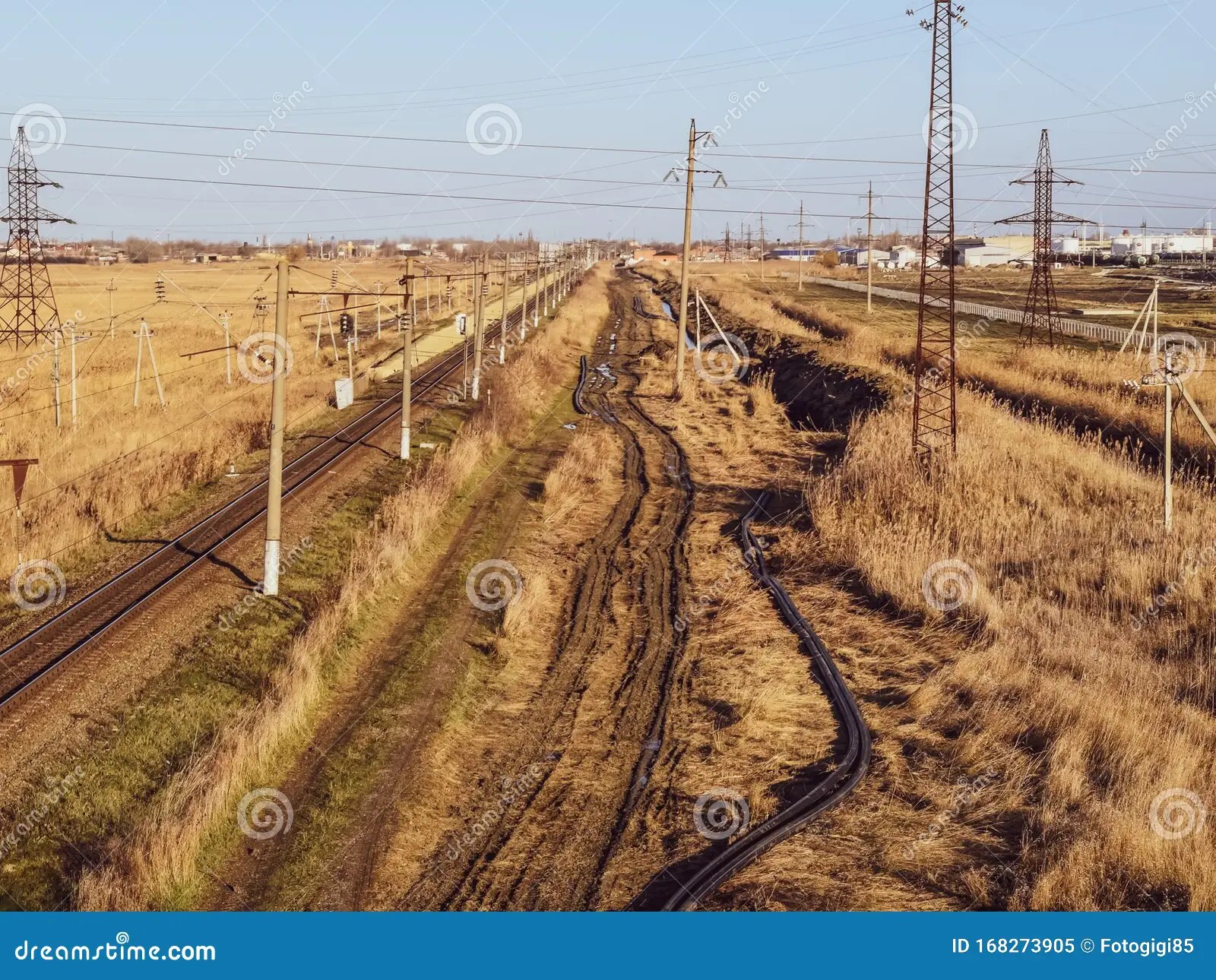Plot Railway. Top View On The Rails. Highvoltage Lines
