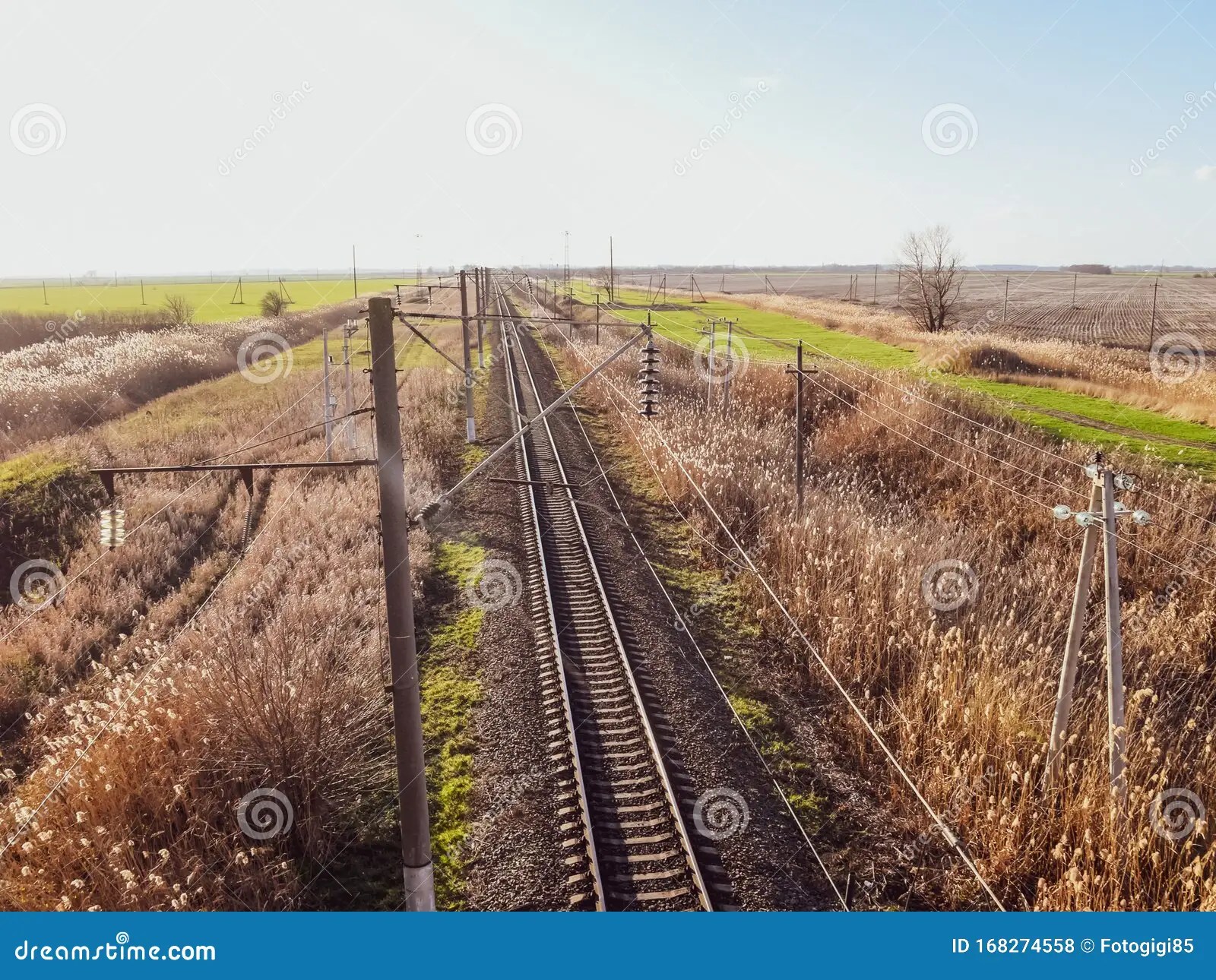Plot Railway. Top View On The Rails. Highvoltage Lines