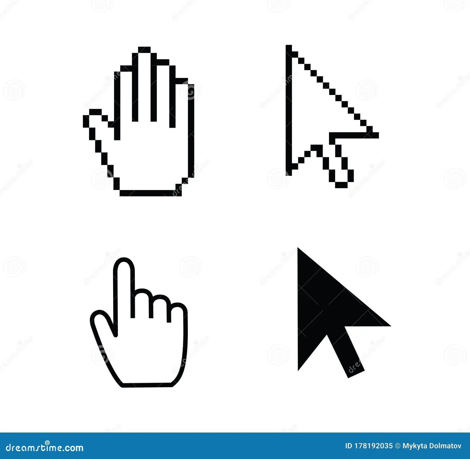 Pointer Cursor Icons.  Arrows Cursors, Mouse Clicking and Grab Hand