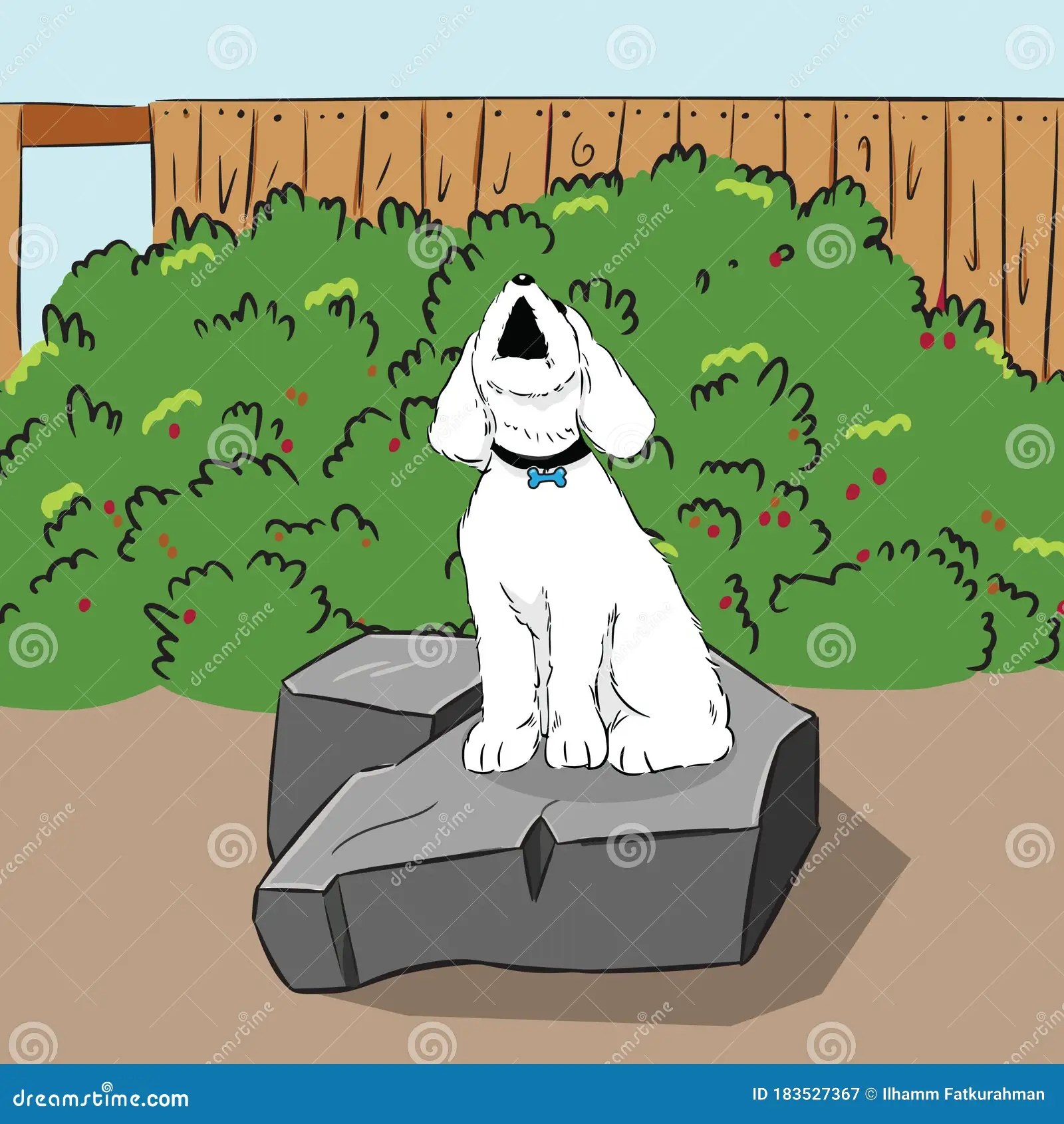Barking Dog On Stone In Garden Vector Stock Vector