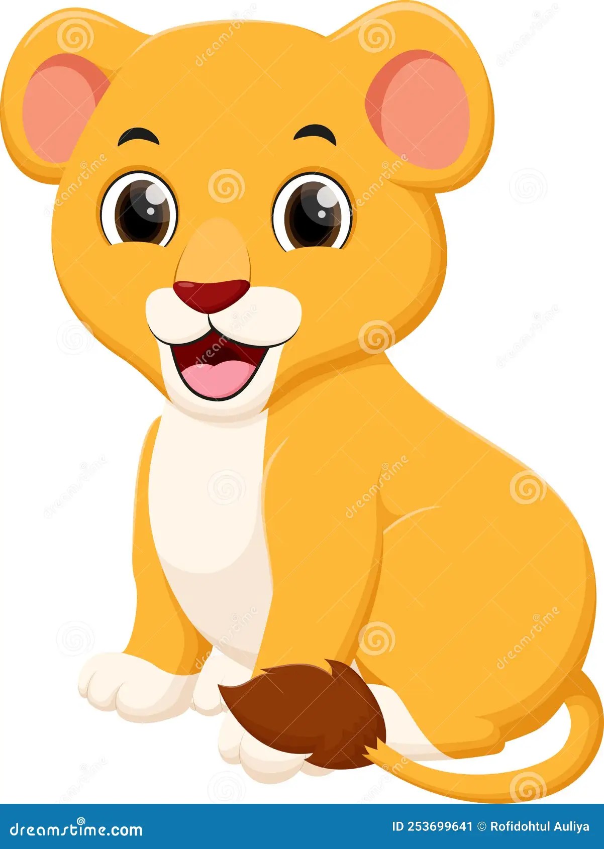 Cute Lion Cub Cartoon Sit on White Background Stock Vector