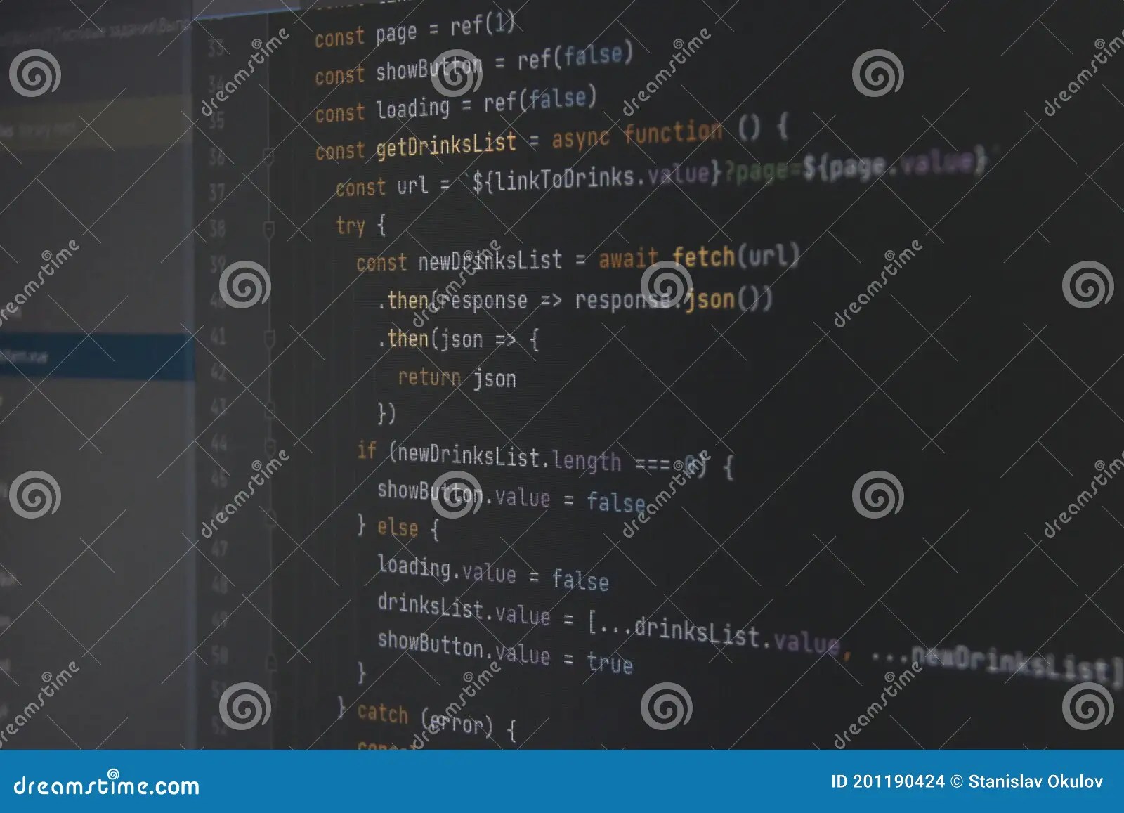 The Program Javascript Code on the Computer Black Screen. the Concept