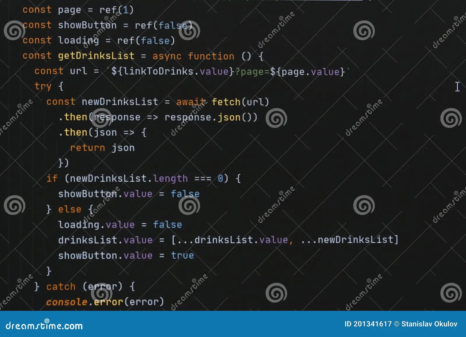 The Program Javascript Code on the Computer Black Screen. the Concept