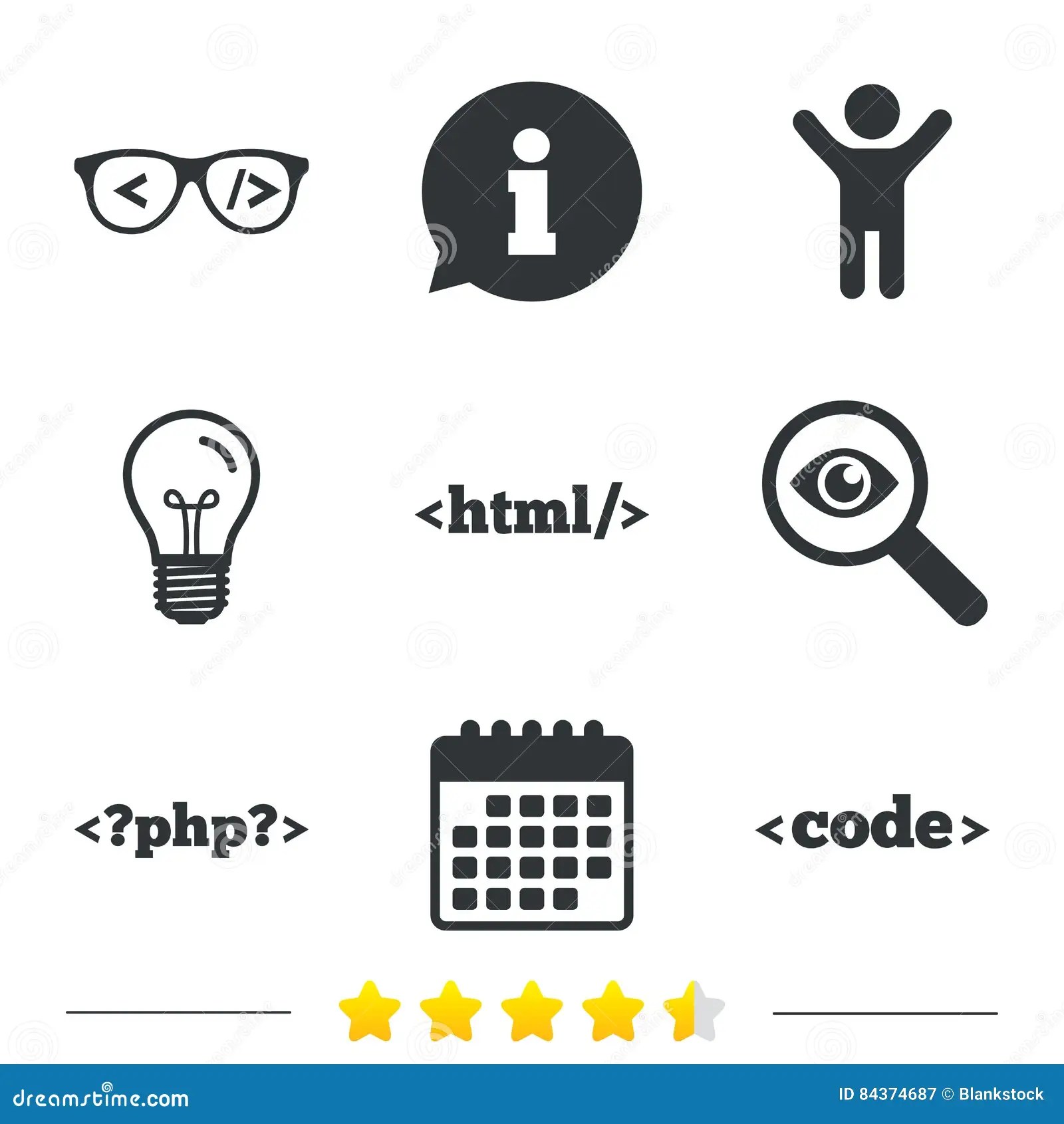 Programmer Coder Glasses. HTML Markup Language. Stock Vector