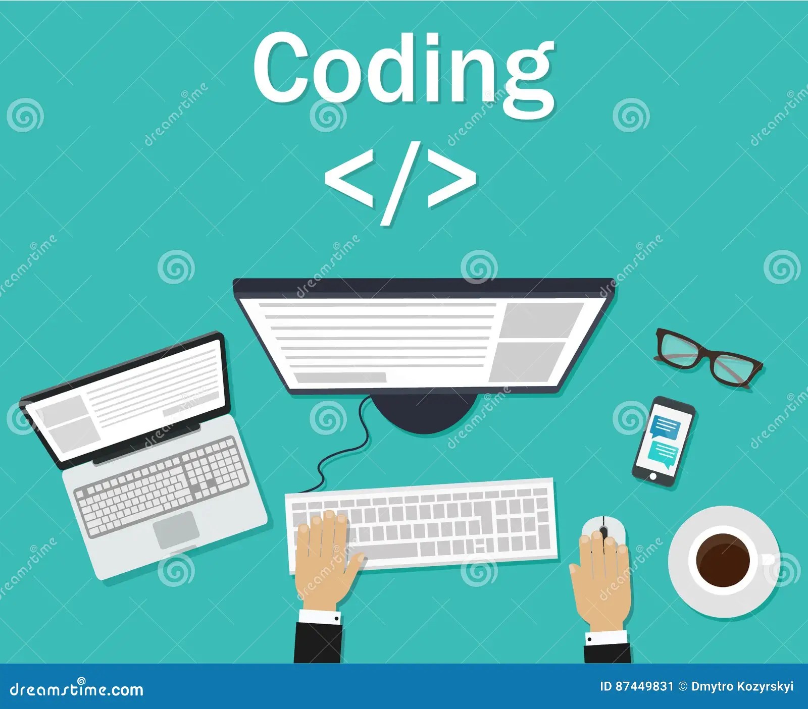 Programmer, Coder in the Workplace Sitting at a Computer. Software