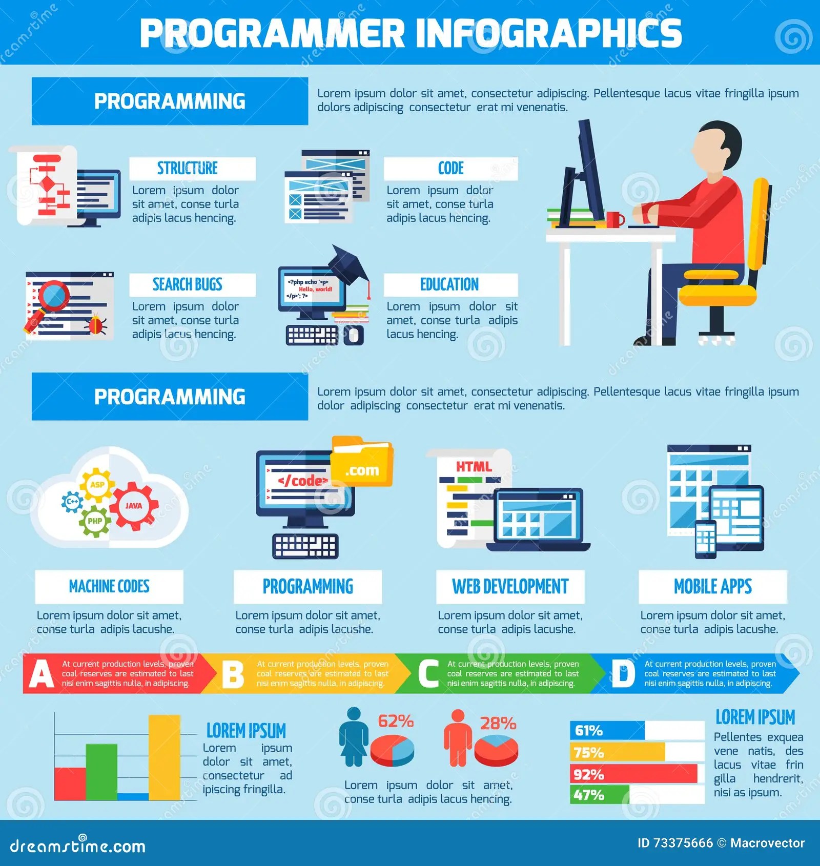 Programmerare Infographics Flat Layout Vektor Illustrationer