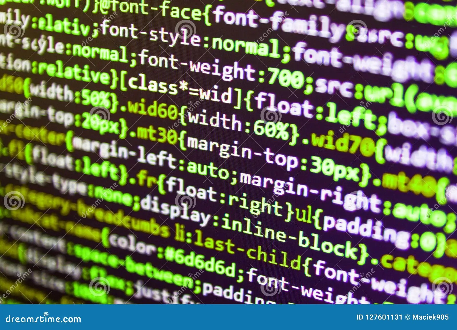 Python Programming Developer Code. Closeup of Java Script, CSS and HTML