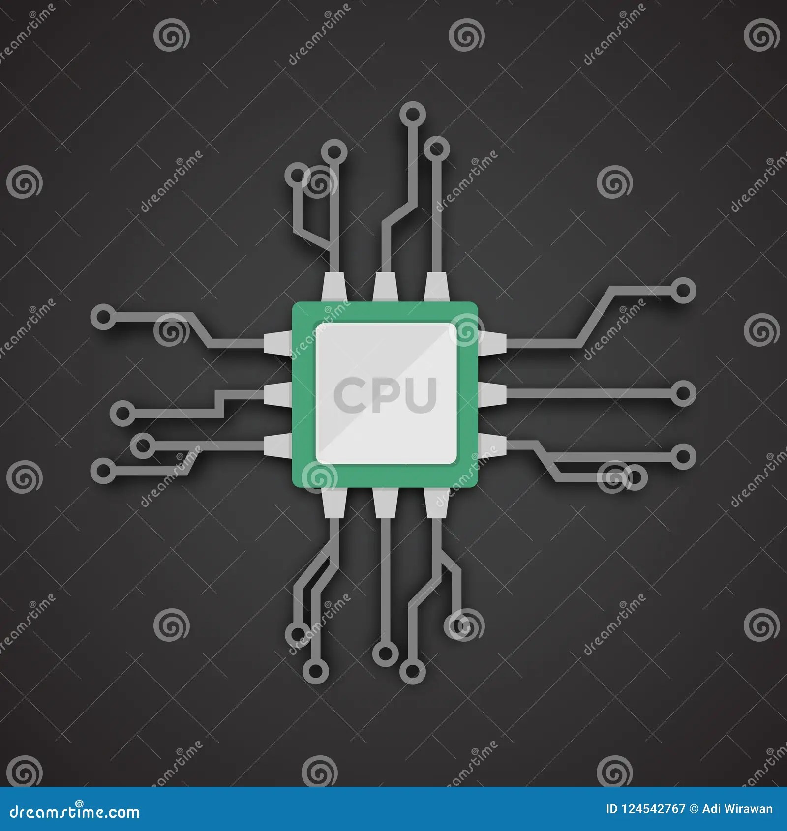 Realistic Microchip Vector . CPU, Central Processing Unit, Computer