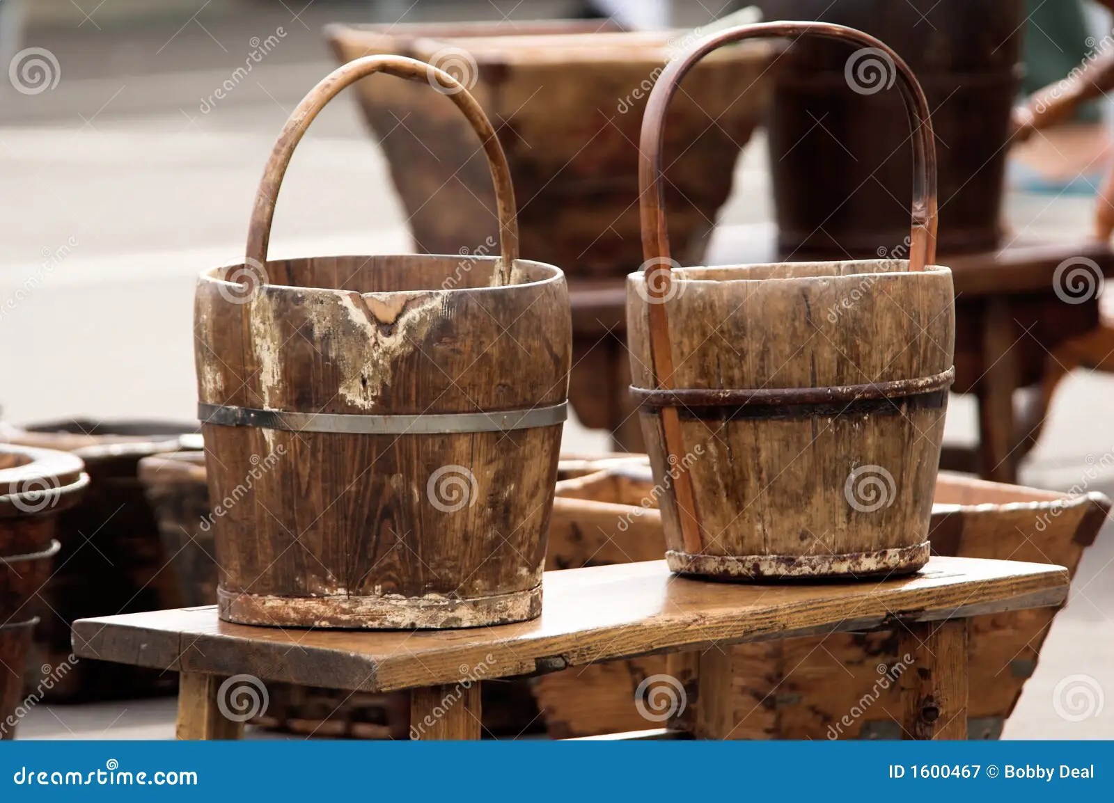 Rustic Pails stock image. Image of pail, retro, pair, bench 1600467