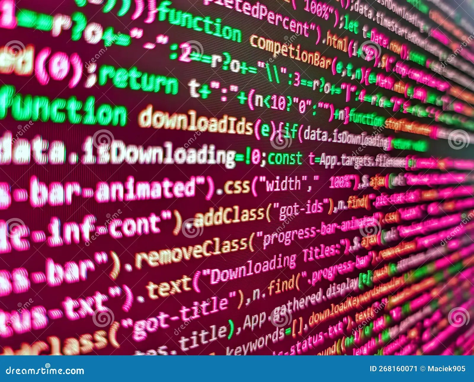 Screenshot with Random Parts of Program Code. Developer Working on