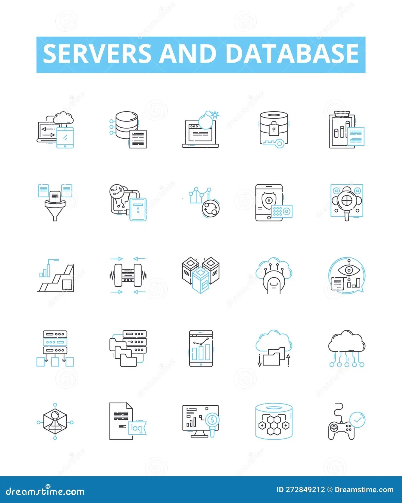Servers and Database Vector Line Icons Set. Servers, Databases, SQL