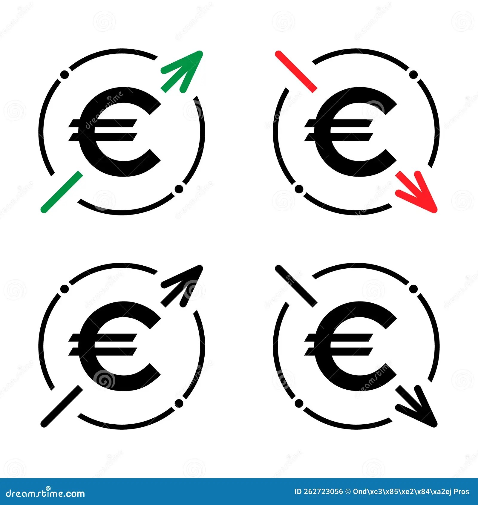 Set of Cost Symbol Euro Increase and Decrease Icon. Money Vector Symbol