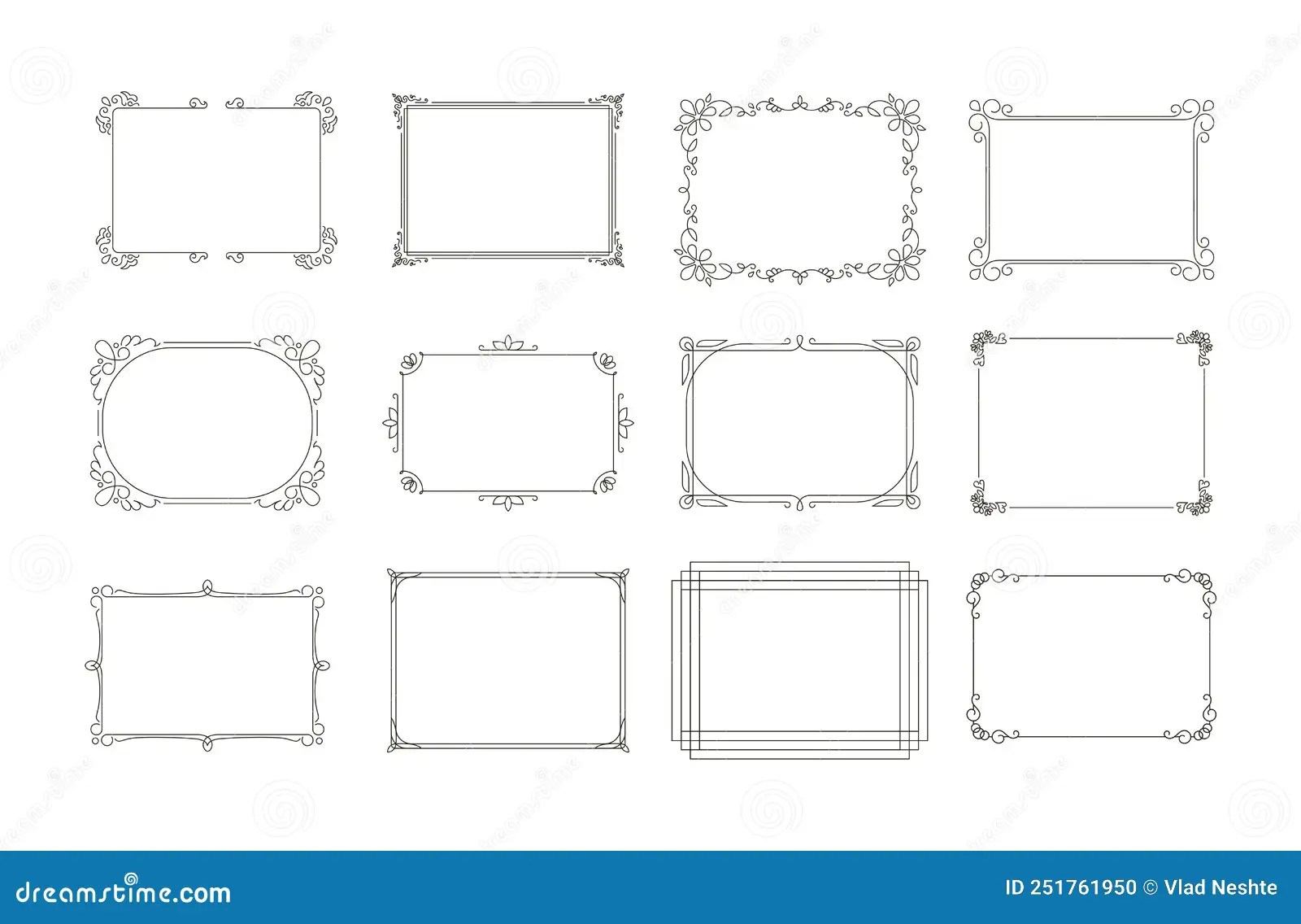 Set Curly Horizontal Rectangular Frames. the Frame with a Pattern is